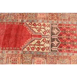 Alfombra de lana clásica Bohemia roja y Beige de 4,3x7,1 pies estilo turco diseño de retazos hecho a mano látex para pasillo rectangular de cabecera - Product Image 5