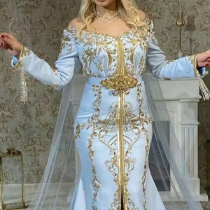 DAZZLING DESIGNER ZARI EMBROIDERY on SKY BLUE CAFTAN DRESS WITH EMBELLISHED CRYSTAL GLASS <b>BEADS</b>,<b>THREADS</b>,PEARLS,DABKA WORK@2024 - Product Image 1