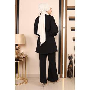 Ensemble décontracté 2 pièces pour femme MSW19129-1 Noir – Haut long et short à ourlet fendu longueur midi – Tailles XS à XL - Product Image 5