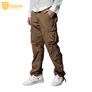 Pantalones cargo de algodón 100% de alta calidad para hombre, pantalones largos para exteriores, estilo deportivo informal táctico, liso, teñido, de lana media, bajo MOQ - Product Image 1