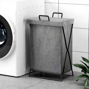 Hua Cheng Laundry Basket 1 Shelf Gray Fabric Storage <b>Hamper</b> For Bathroom - Product Image 1