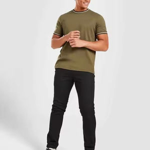 T-shirt de sport personnalisé pour homme avec logo, 180 g/m², 95 % coton, 5 % élasthanne, t-shirt à col contrastant, hauts et t-shirts d'entraînement pour la gym - Product Image 3