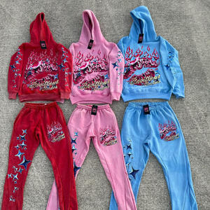 Ensemble survêtement et sweat à capuche pour homme, impression par transfert thermique, délavé à l'acide, personnalisable, hiver, 100% coton, haute qualité - Product Image 1