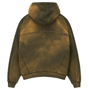Diseñe sus propios chándales Vintage personalizados Logotipo con estampado de pantalla de diamantes de imitación Algodón pesado de gran tamaño Lavado ácido Sun Faded Men Hoodies - Product Image 2