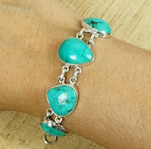 Blue Turquoise Sterling Silver <b>Bracelet</b> Adjustable Gemstone December Birthstone Handmade Jewelry Gift For Women - Product Image 5