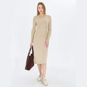 Women's Gathered Ribbed Stylish and Comfortable Knitwear <b>Dress</b> - Product Image 1