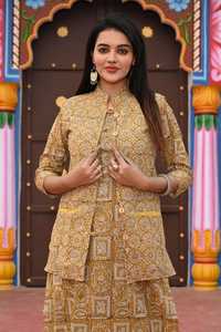 Fait sur mesure sur tissu de base bleu collection hiver coton kurtis et pantalon ensemble dans les tailles pour dames et à des fins de revente. - Product Image 2