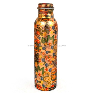 Eco-Friendly High Quality Beautiful Indian Handmade Design Metal <b>Copper</b> Water <b>Bottle</b> with Screw Lid - Product Image 2
