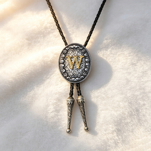 Personalized <b>Initial</b> Vintage Cowboy Bolo Tie Embossed Alloy Collar Embellishment With PU Braided Lanyard For Holiday Present Gif - Product Image 5