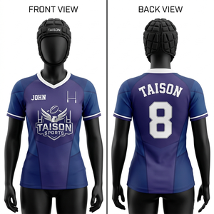 Maillot de rugby pour femmes, tissu interlock en polyester premium 150 GSM, jaune marine, panneau latéral contrasté, sublimation, logo personnalisé, col en V - Product Image 1