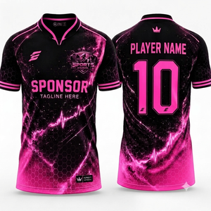 Camiseta de Fútbol Sublimada Personalizada para Hombre, Diseño de Rayos Amarillos sobre Negro, Cuello en V, Manga Corta, Transpirable, de Poliéster, para Equipos - Product Image 2