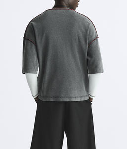 Camiseta de manga corta para hombre con logotipo personalizado al por mayor, camiseta lavada con ácido, camiseta pesada de gran tamaño Vintage anticontracción para hombre - Product Image 4