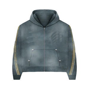 Sudaderas con capucha y pantalones acampanados de felpa francesa de algodón transpirable para hombre, paneles de ropa de calle con lavado ácido, chándales con estampado de pantalla de invierno - Product Image 2