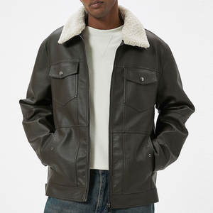 Veste en cuir pour homme à prix compétitif, col montant, réversible, coupe-vent, personnalisable, style streetwear - Product Image 1