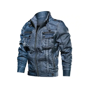 Chaqueta vaquera personalizada para hombre, chaqueta vaquera bordada de piloto de ocio de color sólido para hombre de alta calidad - Product Image 2