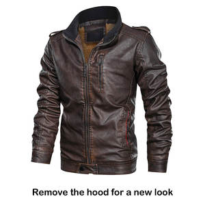 Veste en cuir PU de haute qualité, col montant, grande taille, fermeture éclair, tendance, pour hommes, écologique, antibactérienne, directement de l'usine - Product Image 4