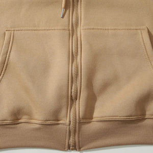 Moda de invierno Sudadera con capucha Cremallera completa Manga larga Streetwear Bordado Kanga Bolsillo Color sólido Liso teñido Pedido mínimo 2 - Product Image 6