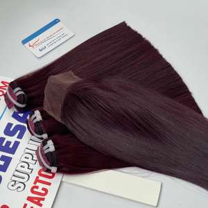 ¡PRECIO AL POR MAYOR! Hueso recto vino tinto color máquina trama pelo 10-12 pulgadas Combo con cierre 4x4 extensión de cabello - Product Image 3