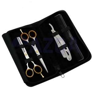 Ensemble de ciseaux de coiffure professionnels avec ciseaux amincissants Ciseaux droits Peigne de rasoir et pochette à fermeture éclair pour salon et usage domestique - Product Image 6