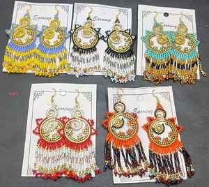 ต่างหูฮิปปี้โบฮีเมียนทำด้วยมือเครื่องประดับแฟชั่นสำหรับผู้หญิงลูกปัดทองเหลืองทำด้วยมือจากอินเดีย - Product Image 1