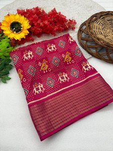 Sari de qualité supérieure Bandhani avec imprimé floral et bordure en zari, fabriqué en Inde, prix de gros - Product Image 2