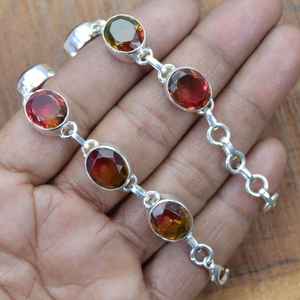 Bracelet réglable en argent sterling 925 avec quartz pastèque, 7 pierres, forme ovale, bijoux en pierres précieuses faits à la main, cadeau - Product Image 3