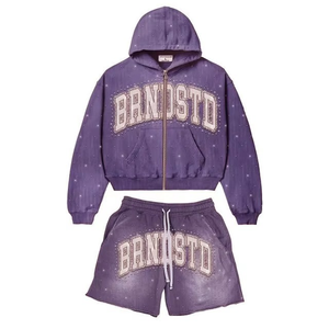 Pink Hoodie With Glitter BRNOSTD Logo Black Drawstring Shorts Set Men Casual <b>Sequined</b> Polyester Outfit - Product Image 6