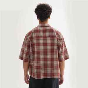 Camisa de Algodón a Cuadros de Manga Corta para Hombre, Estilo Casual de Verano con Botones y Hombros Caídos - Product Image 3