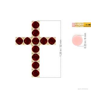 จี้รูปไม้กางเขนประดับพลอยทับทิมสีแดงธรรมชาติ 2 มม. น้ำหนัก 0.5 กะรัต ทำจากทองคำแท้ 14k หนัก 2.66 กรัม แบบฝังเพชรแบน ดีไซน์ไม้กางเขนสำหรับคริสเตียน - Product Image 2