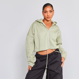 เสื้อกันหนาวมีฮู้ดแบบมีซิปสำหรับผู้หญิงเสื้อสเวตเชิ้ตผ้าโพลีเอสเตอร์/ ผ้าฝ้ายออกแบบโลโก้ได้ตามต้องการ - Product Image 1