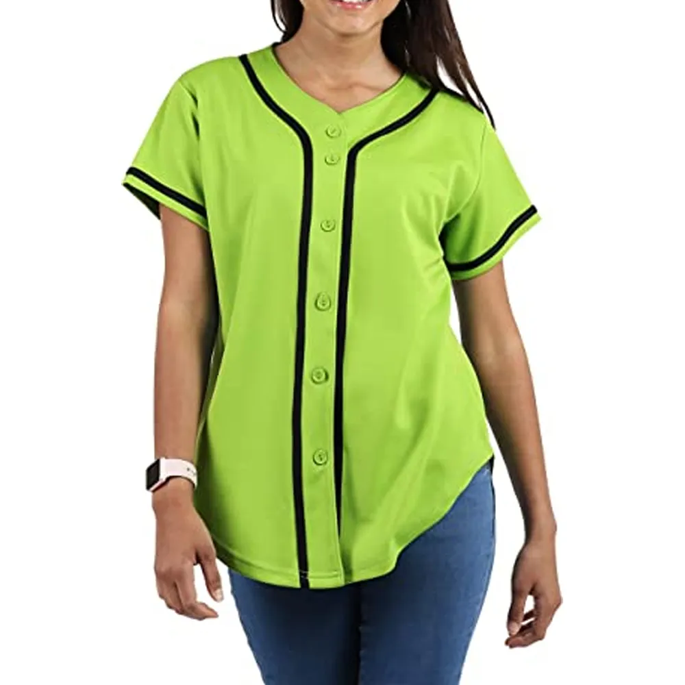 アメリカ製プレミアム野球ボタンダウンジャージー半袖Tシャツアクティブソフトボールシャツスポーツウェアジャージーで作られたカスタムレディース