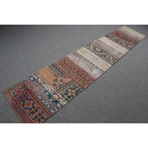 Alfombra Vintage de 2x10.5 pies, Alfombra Turca, Alfombra de Lana Azul Abstracta - Product Image 2