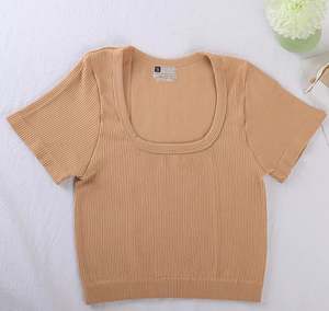 เสื้อยืดครอปผ้าฝ้ายธรรมดาสำหรับผู้หญิงพิมพ์ฉลากส่วนตัว OEM แบบกำหนดเอง - Product Image 5