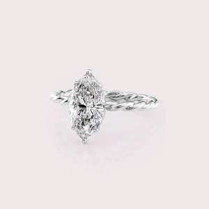 Marquise Cut Lab Grown Diamond Engagement <b>Ring</b> with Twisted Rope <b>Band</b> in 9k White / Yellow And Rose Gold - Product Image 6