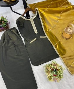 TRENDING CHANDERI BORDADO TRABAJO TOP BOTTOM CON DUPATTA DAILY WEAR PRECIO AL POR MAYOR ETHNICGARMENT KURTA SET PINK - Product Image 2