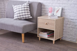 Mesita de noche de 1 estante de estilo japonés minimalista moderno con tablero de partículas de almacenamiento/acabado laminado de papel MDF para dormitorio - Product Image 4