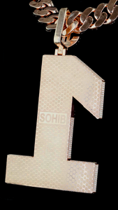 Pendentif numéro un serti de diamants de qualité supérieure VVS avec chaîne cubaine, style pavé, bijoux de luxe tendance - Product Image 6