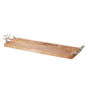Plateau en bois de manguier de la meilleure qualité avec poignée en métal argenté pour les biscuits de collation et le thé café plateau de service organisateur de Table - Product Image 1