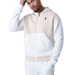 Chándal de lana pesado con cremallera completa para hombre con etiqueta privada personalizada OEM, conjunto de pantalones con capucha y traje de jogging de bloque de color vintage - Product Image 2