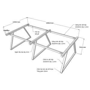 Ensemble de 4 pièces pour base de table Trapez II Concept 240x120cm, style design minimaliste, assemblage requis HCTH012 - Product Image 3