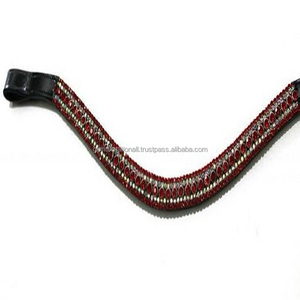 Nouveauté Accessoires pour chevaux Bande de front de cheval en cuir de qualité supérieure en forme de U faite à la main avec 5 rangées de cristaux rouges bande de front diamante bling - Product Image 1