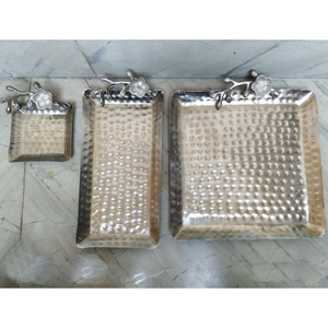 Plaque métallique à poignée en feuille d'argent de qualité supérieure fabriquée en Inde Plateau à vaisselle de service imprimé avec logo privé de haute qualité - Product Image 3