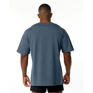 Camiseta de cuello redondo azul ballena de gran tamaño para hombre 100% algodón ajustado raglán manga corta hombro caído 94% algodón 6% Spandex - Product Image 3