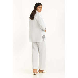 Conjunto Casual de Dos Piezas para Mujer, en Algodón Blanco con Bordado, para Primavera/Verano, Corte Holgado, con Tela Acanalada, Talla XS - Product Image 1