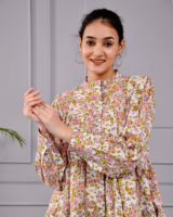 Robe courte en coton imprimée à la main pour femmes |   Robe courte évasée à fleurs |   Vêtements décontractés et de villégiature indiens pour la vente en gros