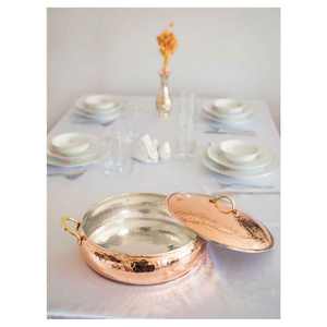 Pot de service en cuivre de vente chaude chauffe-plats de service de buffet écologique avec ensemble d'ustensiles sans danger pour la cuisine fabriqué en Inde - Product Image 2