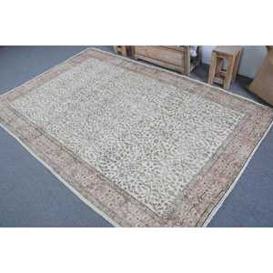 พรมขนสัตว์วินเทจขนาด 5.3x8.2 ฟุต พรมต่อผ้าสไตล์ตุรกีขนาดใหญ่ ขอบสีเทา พร้อมแผ่นรองหลังทำจากยางลาเท็กซ์ - Product Image 4