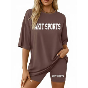 ชุดเซ็ตเสื้อผ้าฝ้ายสองชิ้นแบบลำลองสำหรับผู้หญิง ความยาวเหนือเข่า เหมาะสำหรับฤดูร้อน - Product Image 1