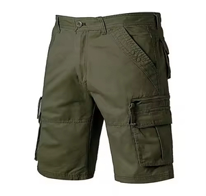 Pantalones cortos de carga informales con patrón personalizado para hombre con botones individuales, pantalones cortos de playa de algodón con cintura elástica, método de tejido - Product Image 1