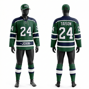 Uniforme de hockey sur glace pour hommes, 230 GSM, maille polyester respirante, panneaux d'épaule vert marine, logo en twill cousu. - Product Image 1